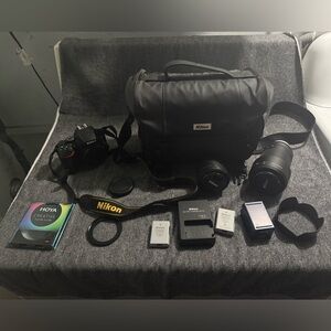 Nikon D3500 DLSR Camera, 18-55 lens and 75-300 lens w/ Nikon bag & parts